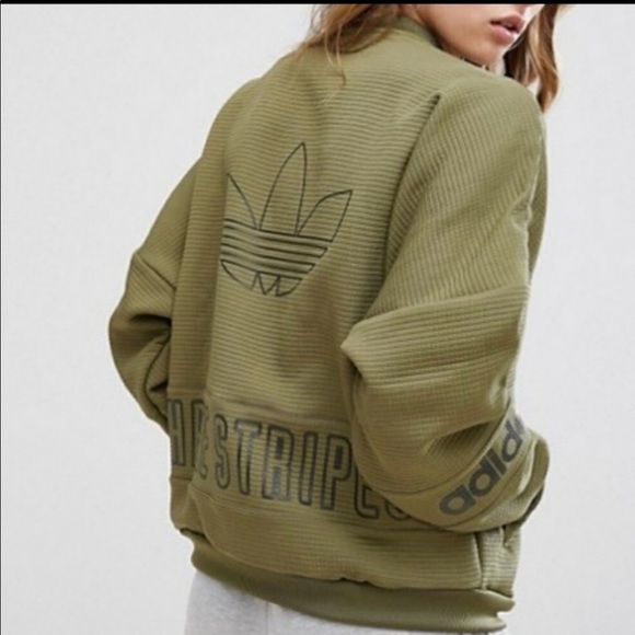 Adidas Trefoil Olive Green Waffle Knit Jacket XS - Picture 3 of 7